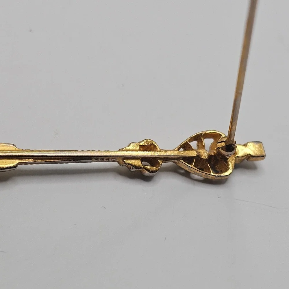 Vtg Scepter Bar Brooch Gold Tone Multi-Color Rhinestone Costume Royal 3